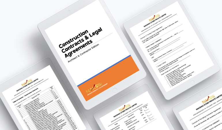 Construction Contracts and Legal Agreements Templates Displayed on Tablets – Architect & Contractor Edition by Nakshax Store Pvt. Ltd