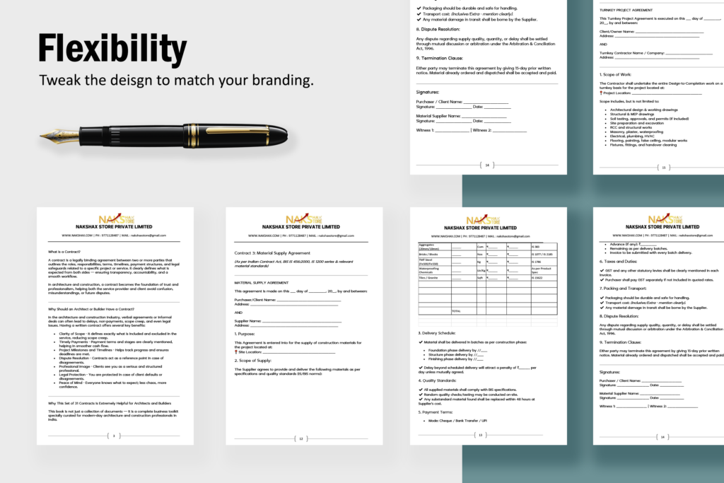 Editable Construction Agreement Templates for Branding – Material Supply & Turnkey Project Contracts by Nakshax Store